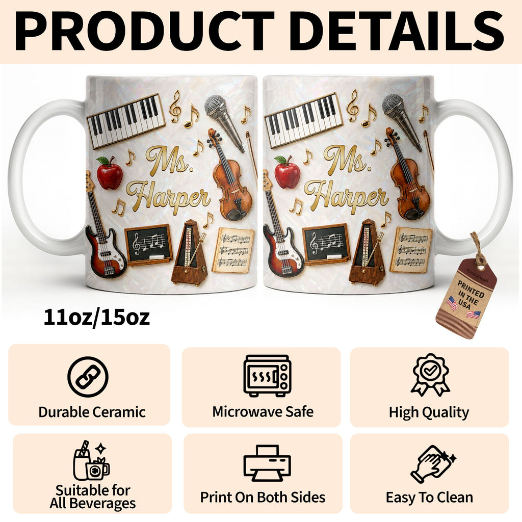Personalized Music Teacher Coffee Mug Custom Name Gift Edge-to-edge Mug GradoCreations
