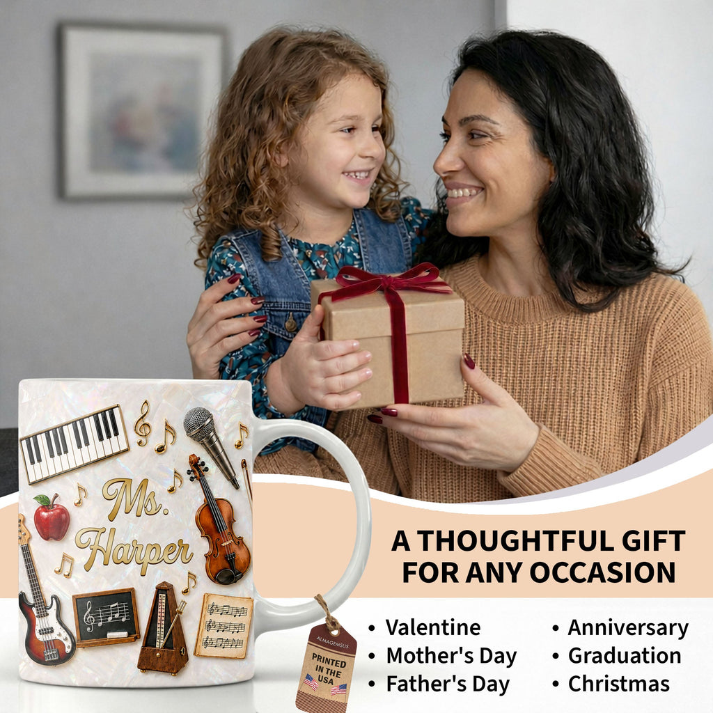 Personalized Music Teacher Coffee Mug Custom Name Gift Edge-to-edge Mug GradoCreations
