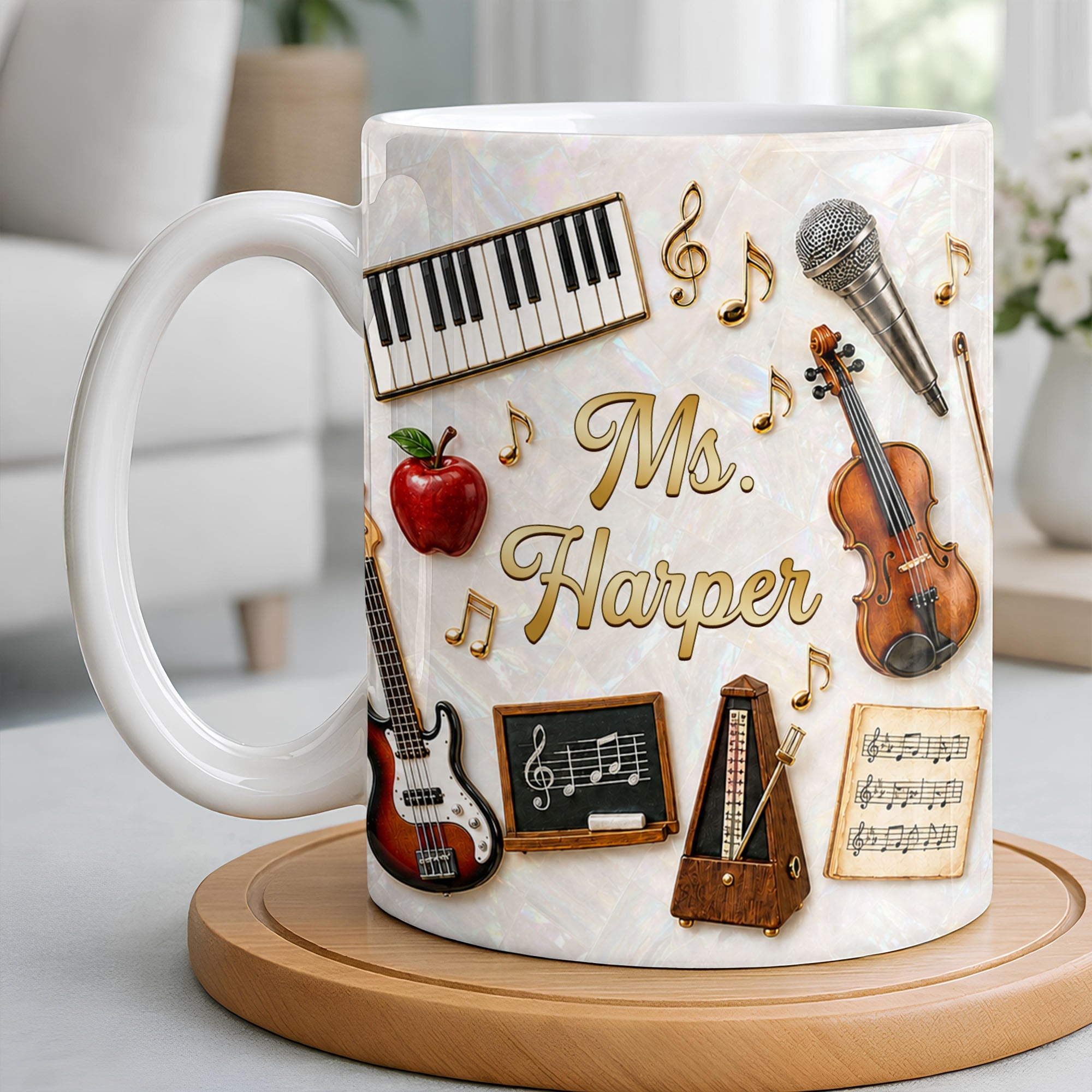 Personalized Music Teacher Coffee Mug Custom Name Gift Edge-to-edge Mug GradoCreations