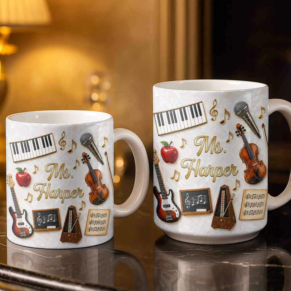 Personalized Music Teacher Coffee Mug Custom Name Gift Edge-to-edge Mug GradoCreations