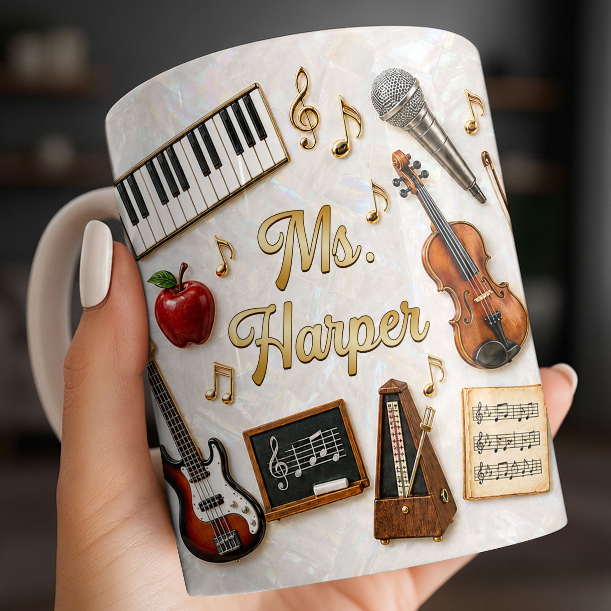 Personalized Music Teacher Coffee Mug Custom Name Gift Edge-to-edge Mug GradoCreations