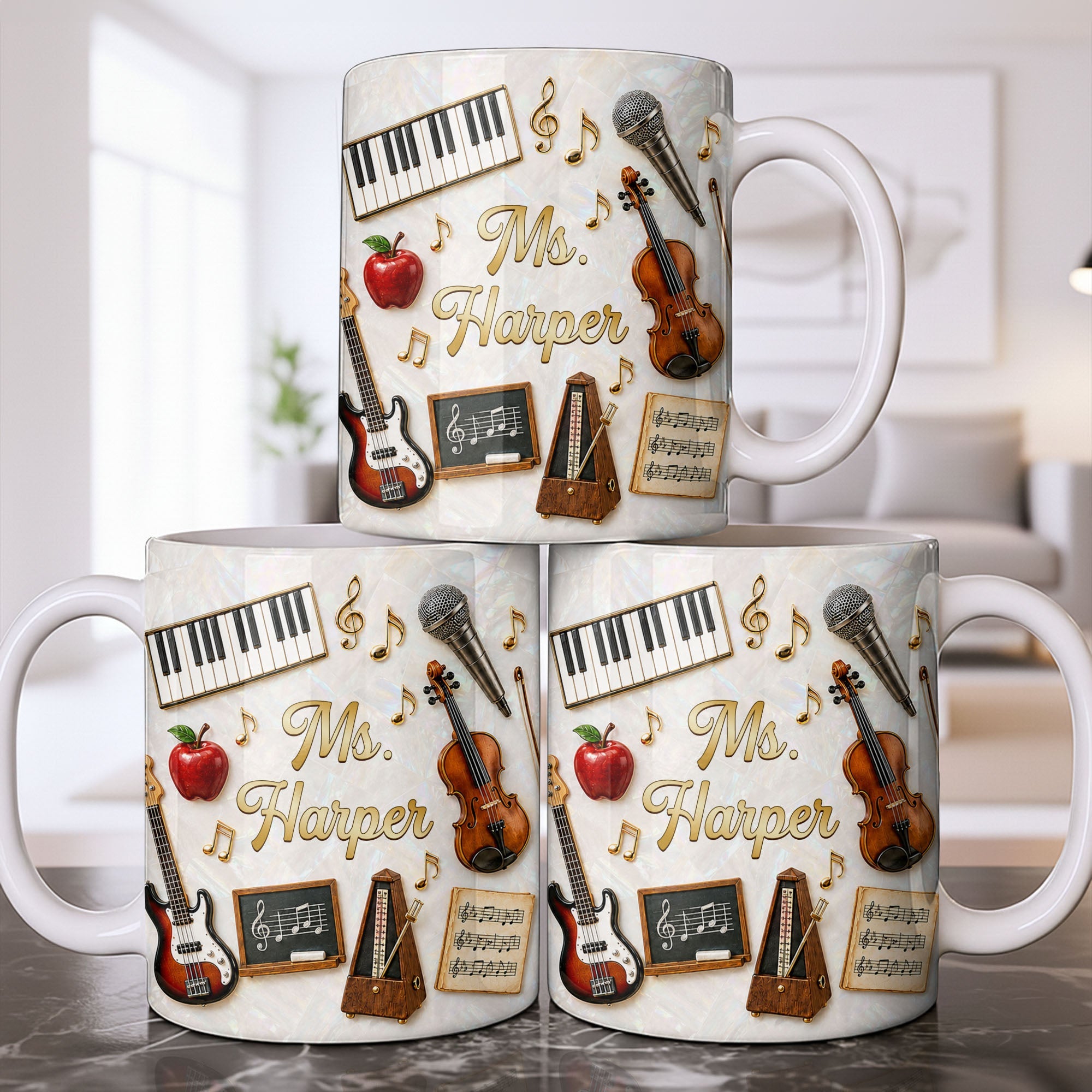 Personalized Music Teacher Coffee Mug Custom Name Gift Edge-to-edge Mug GradoCreations