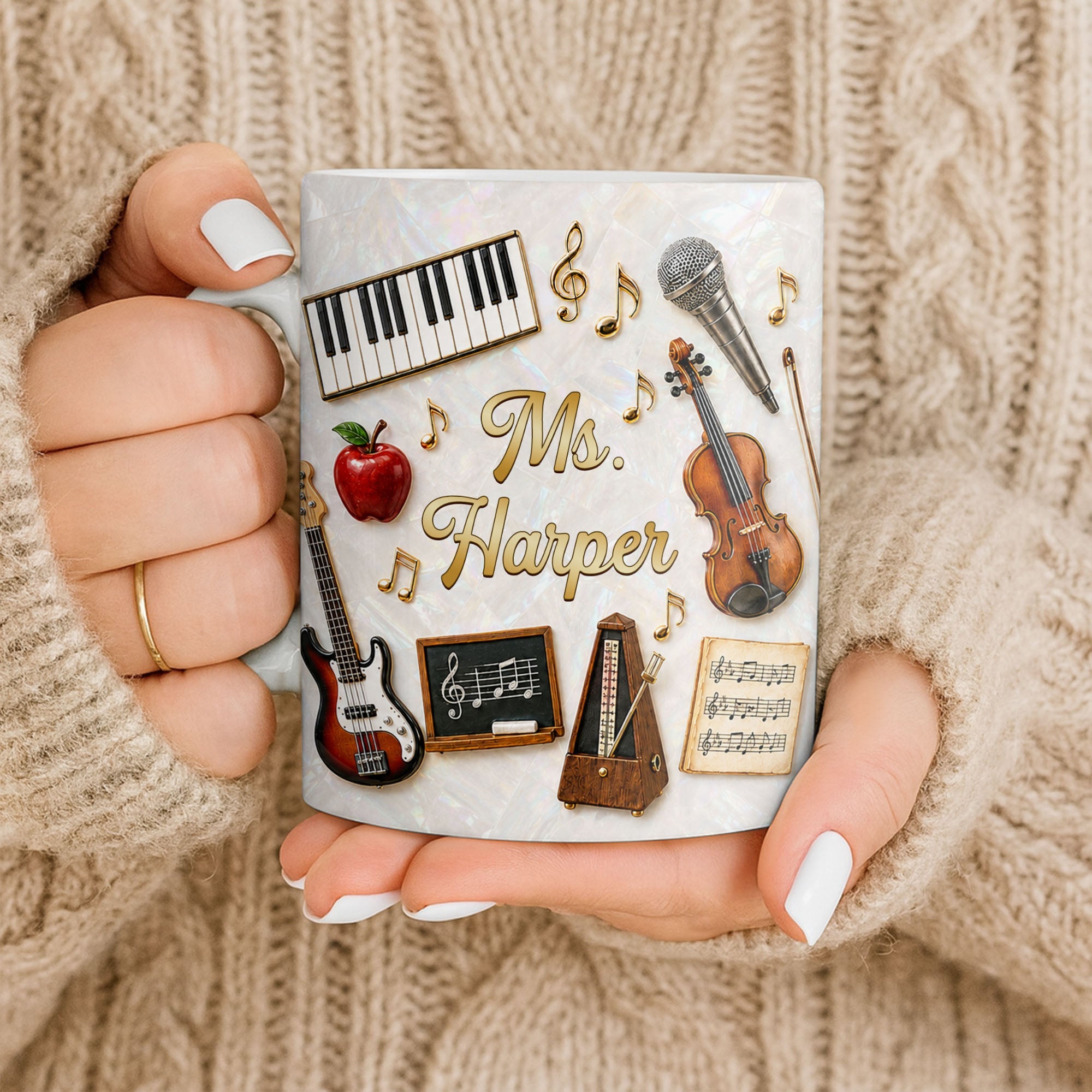Personalized Music Teacher Coffee Mug Custom Name Gift Edge-to-edge Mug GradoCreations