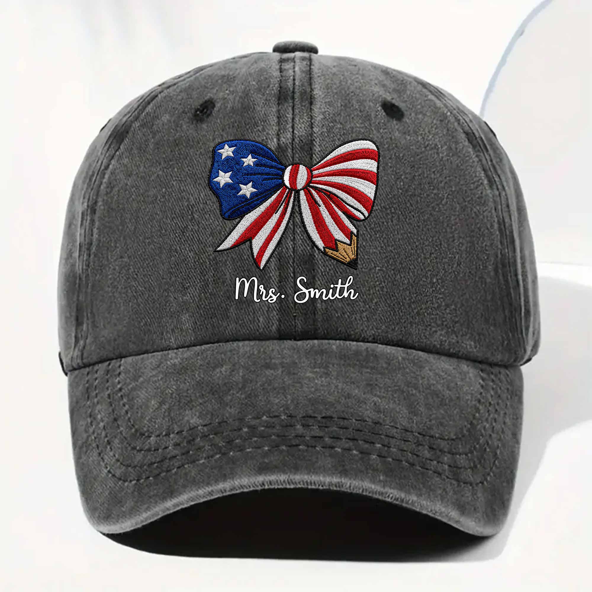 Personalized American Flag Teacher Denim Cap Custom Name Gift Washed Denim Cap GradoCreations