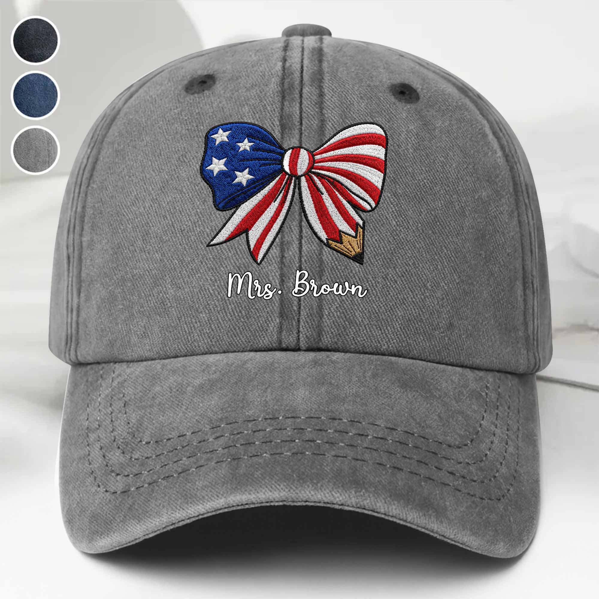 Personalized American Flag Teacher Denim Cap Custom Name Gift Washed Denim Cap GradoCreations