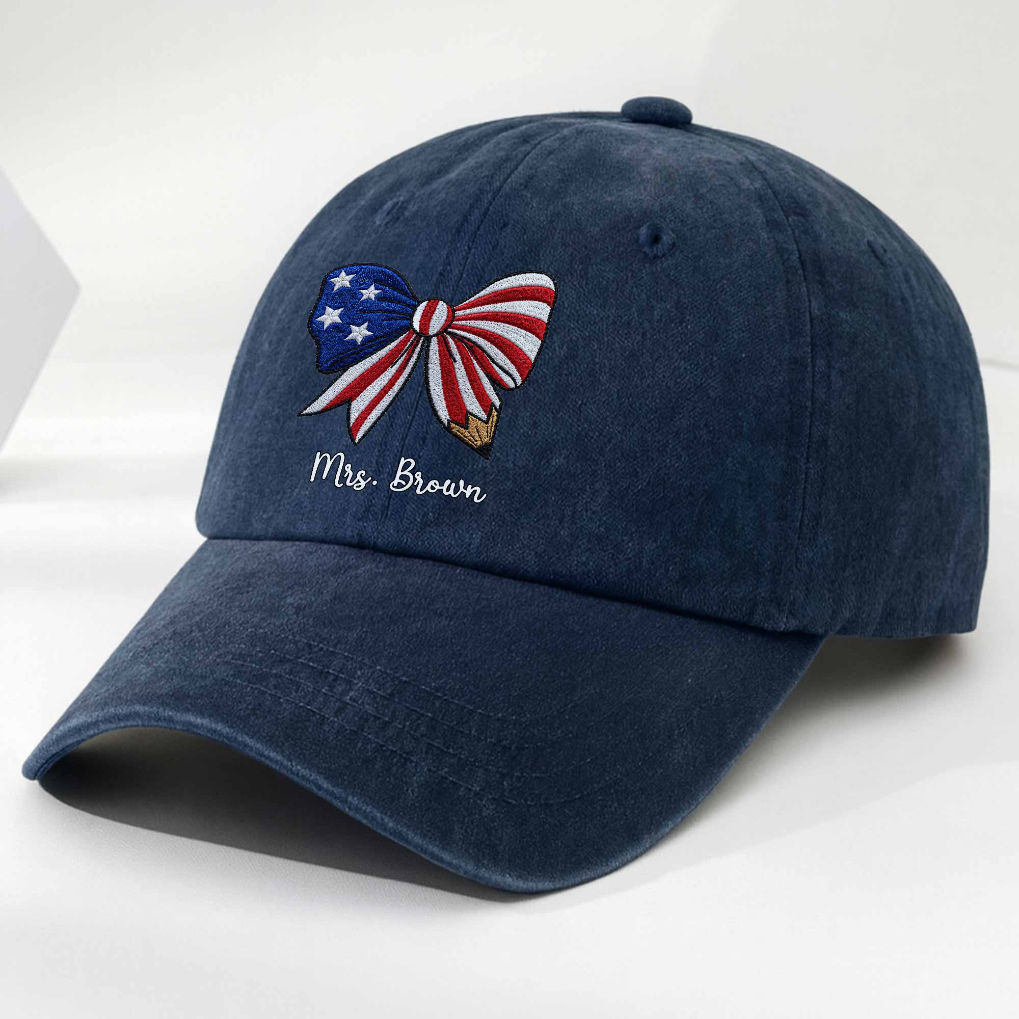Personalized American Flag Teacher Denim Cap Custom Name Gift Washed Denim Cap GradoCreations