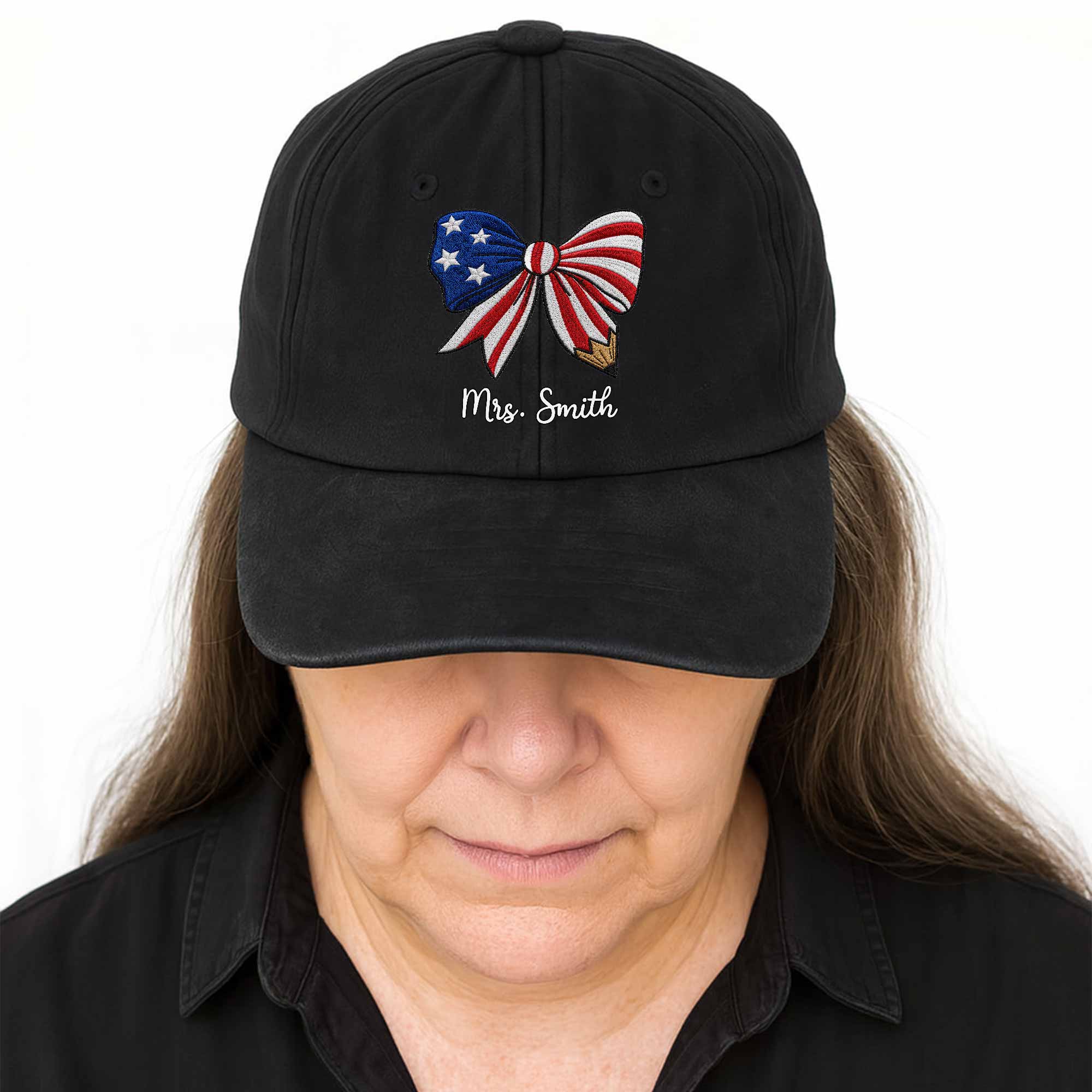 Personalized American Flag Teacher Denim Cap Custom Name Gift Washed Denim Cap GradoCreations