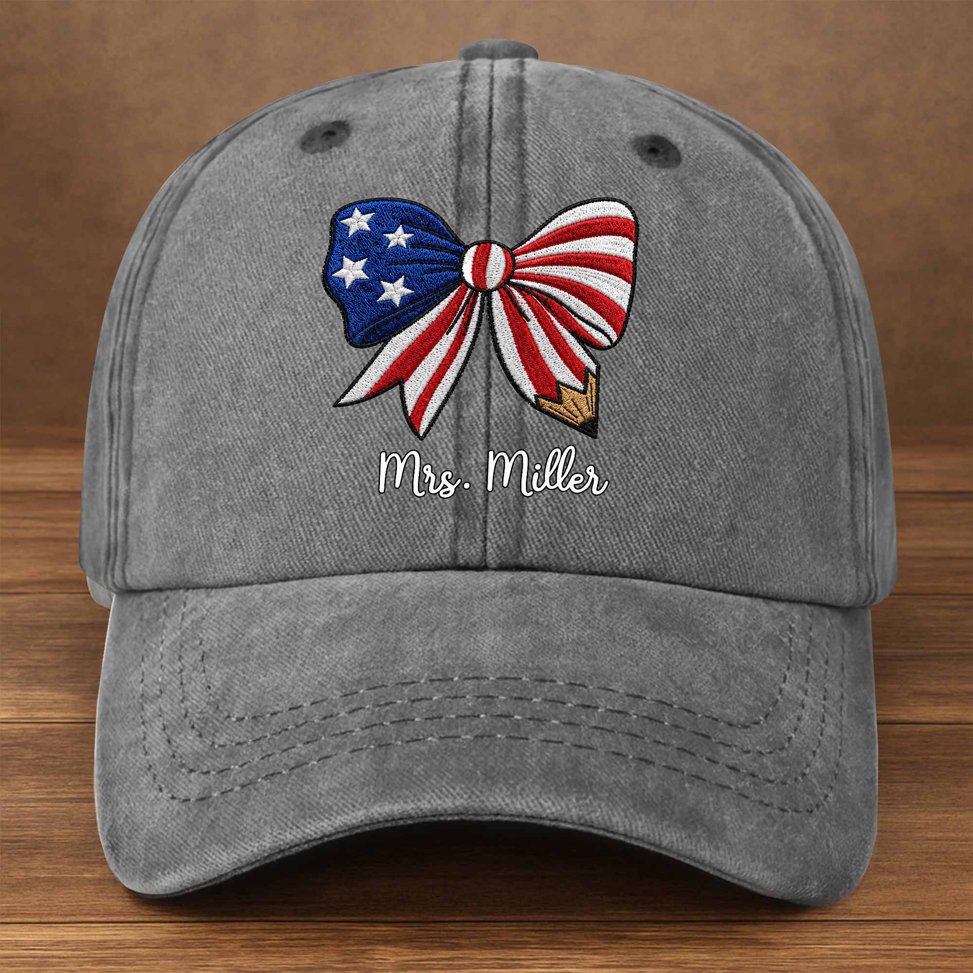 Personalized American Flag Teacher Denim Cap Custom Name Gift Washed Denim Cap GradoCreations