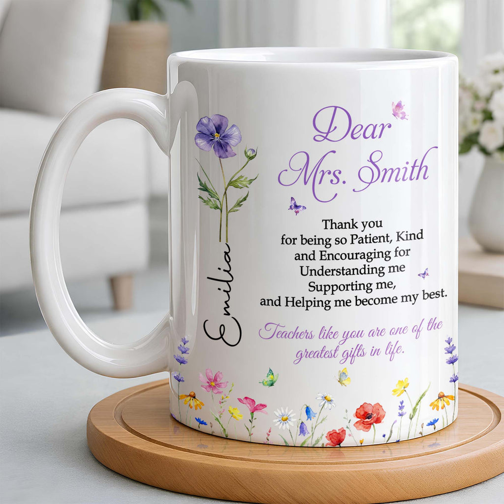 Personalized Teacher Coffee Mug Custom Flowers Thank You Gift Edge-to-edge Mug GradoCreations