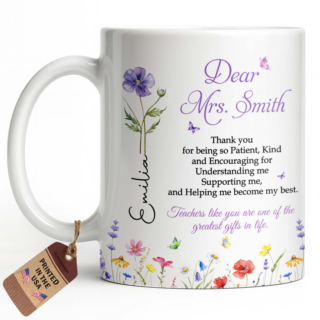 Personalized Teacher Coffee Mug Custom Flowers Thank You Gift Edge-to-edge Mug GradoCreations