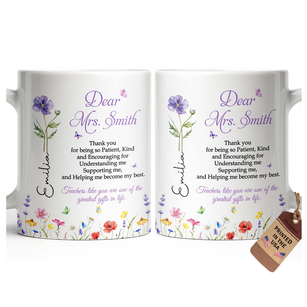 Personalized Teacher Coffee Mug Custom Flowers Thank You Gift Edge-to-edge Mug GradoCreations