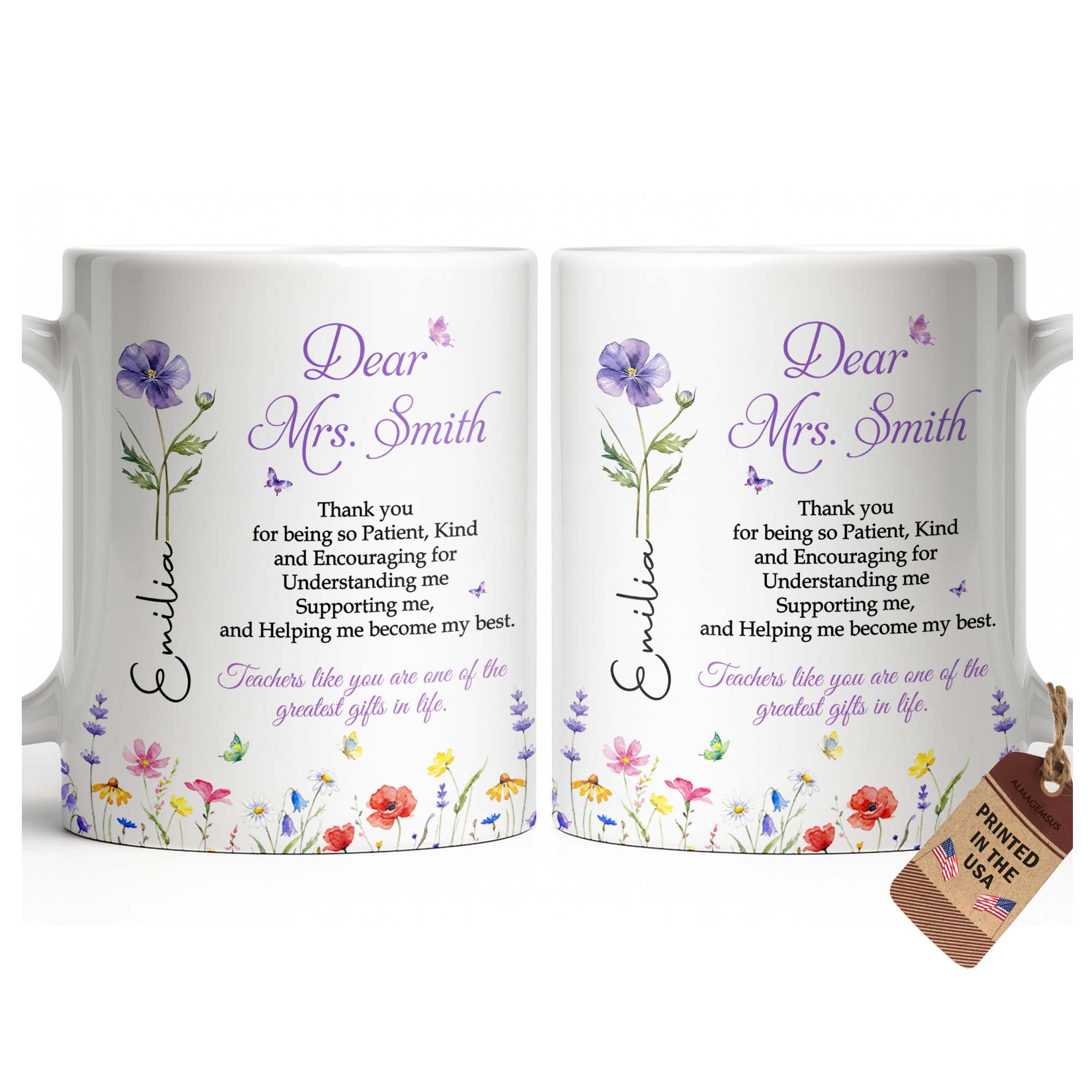Personalized Teacher Coffee Mug Custom Flowers Thank You Gift Edge-to-edge Mug GradoCreations