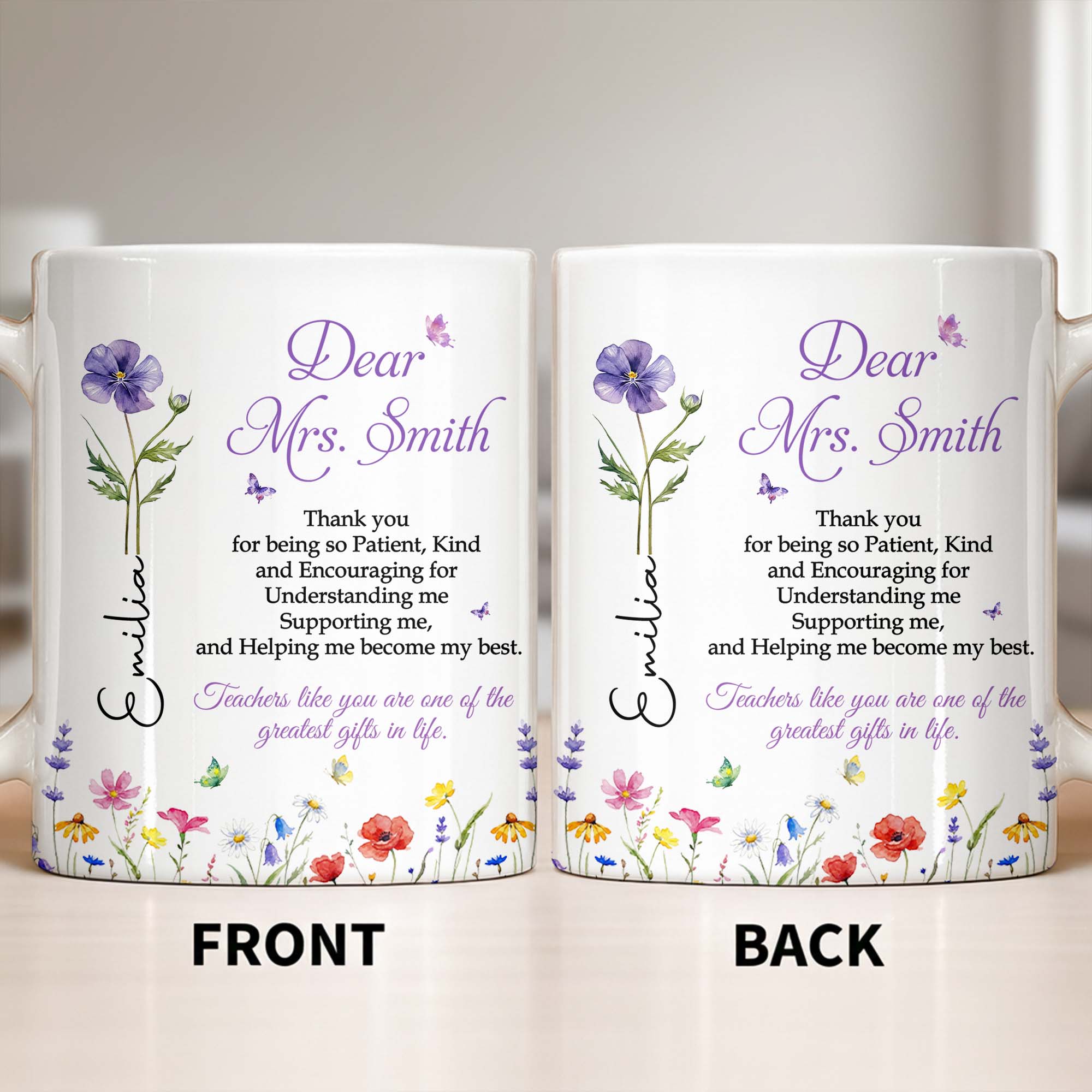 Personalized Teacher Coffee Mug Custom Flowers Thank You Gift Edge-to-edge Mug GradoCreations