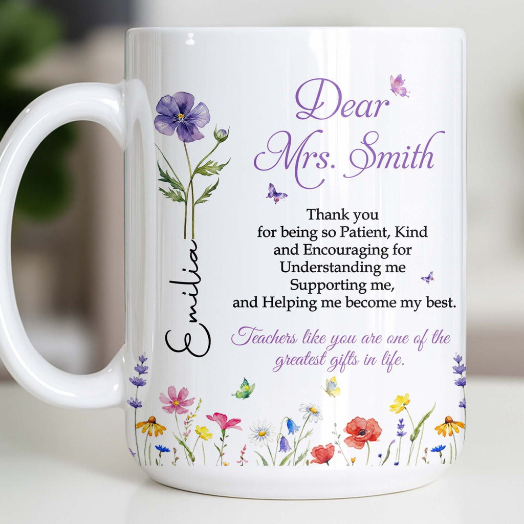 Personalized Teacher Coffee Mug Custom Flowers Thank You Gift Edge-to-edge Mug GradoCreations