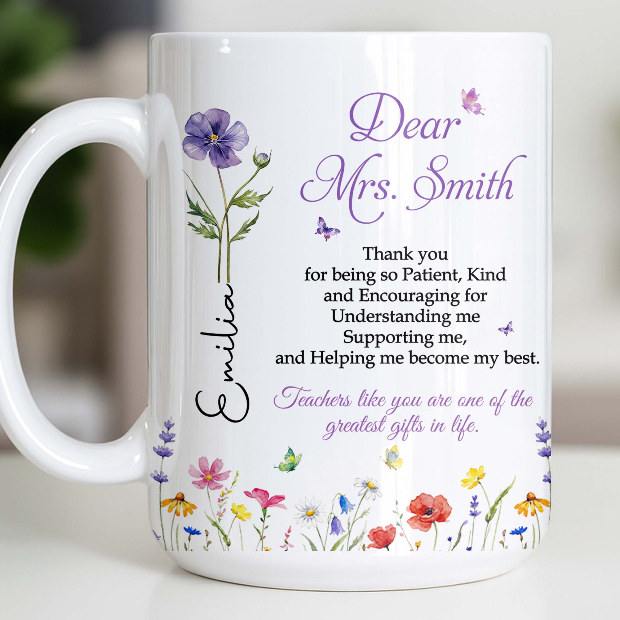 Personalized Teacher Coffee Mug Custom Flowers Thank You Gift Edge-to-edge Mug GradoCreations