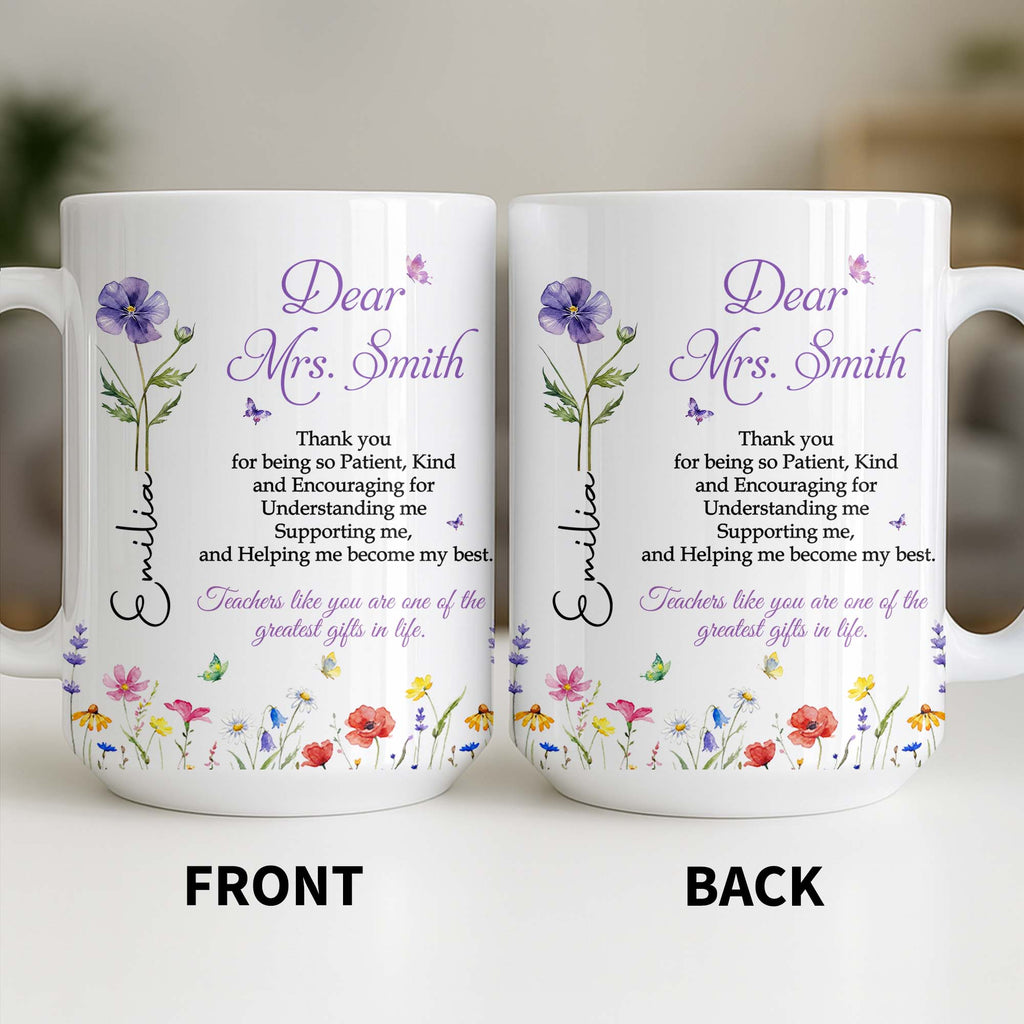 Personalized Teacher Coffee Mug Custom Flowers Thank You Gift Edge-to-edge Mug GradoCreations