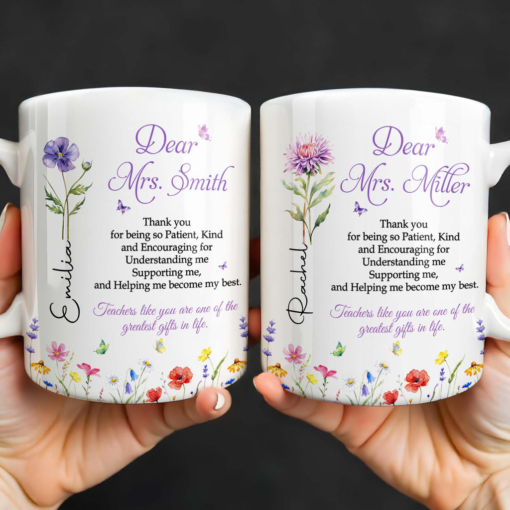 Personalized Teacher Coffee Mug Custom Flowers Thank You Gift Edge-to-edge Mug GradoCreations