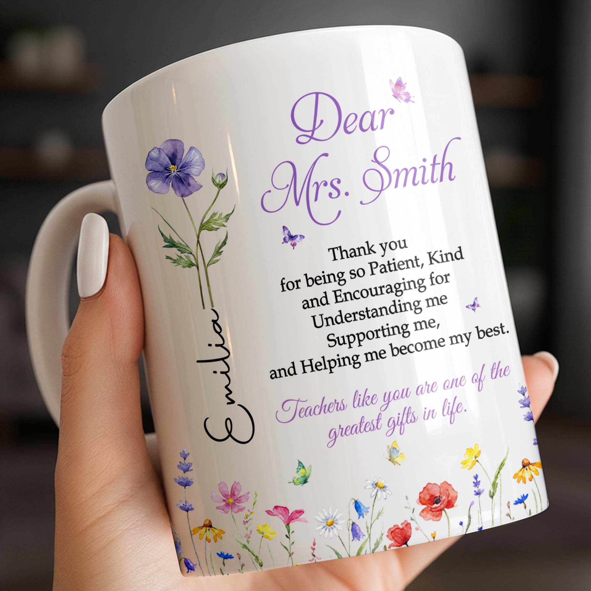Personalized Teacher Coffee Mug Custom Flowers Thank You Gift Edge-to-edge Mug GradoCreations