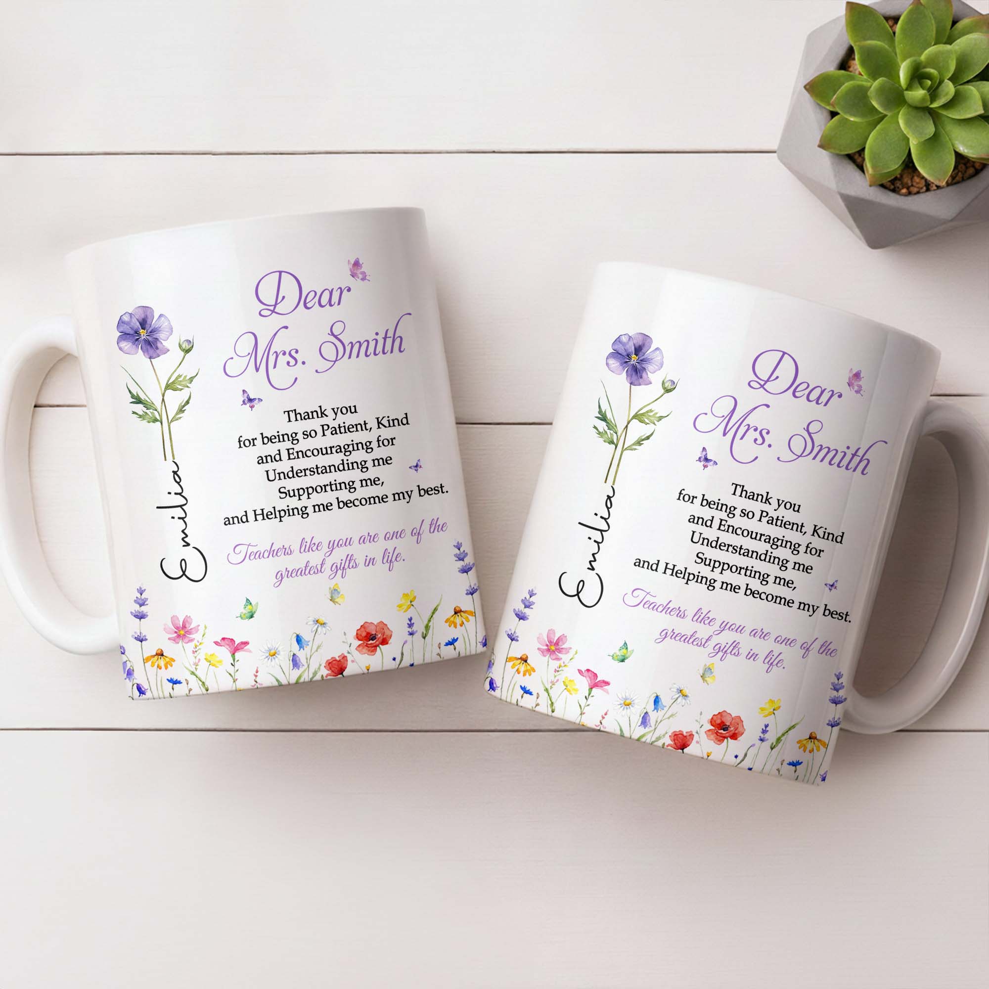 Personalized Teacher Coffee Mug Custom Flowers Thank You Gift Edge-to-edge Mug GradoCreations