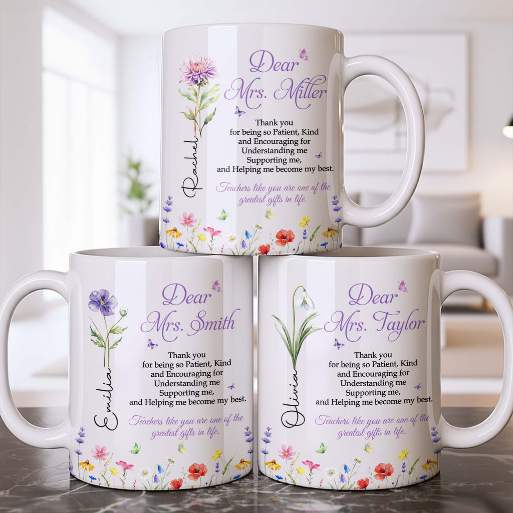 Personalized Teacher Coffee Mug Custom Flowers Thank You Gift Edge-to-edge Mug GradoCreations