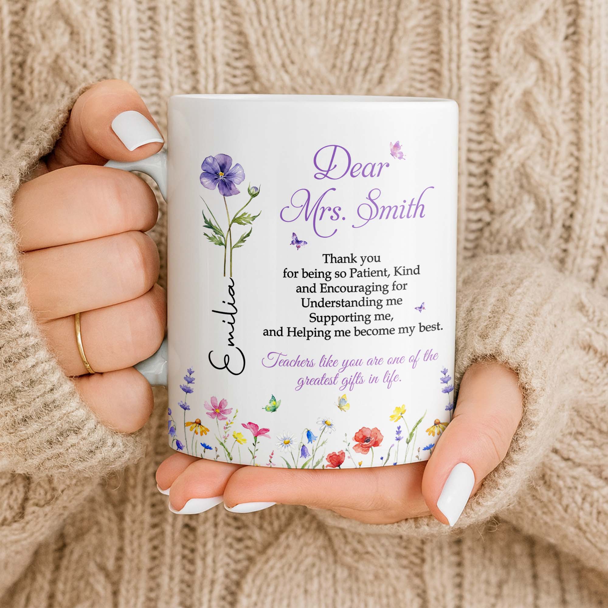Personalized Teacher Coffee Mug Custom Flowers Thank You Gift Edge-to-edge Mug GradoCreations