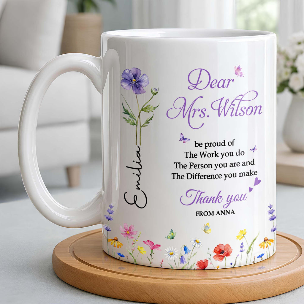 Personalized Floral Thank You Coffee Mug Custom Gift for Teacher Edge-to-edge Mug GradoCreations