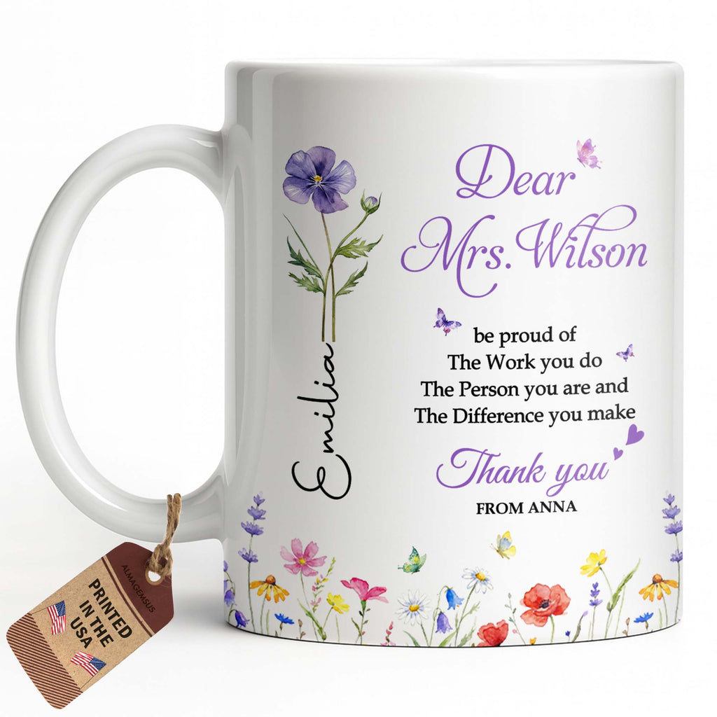 Personalized Floral Thank You Coffee Mug Custom Gift for Teacher Edge-to-edge Mug GradoCreations