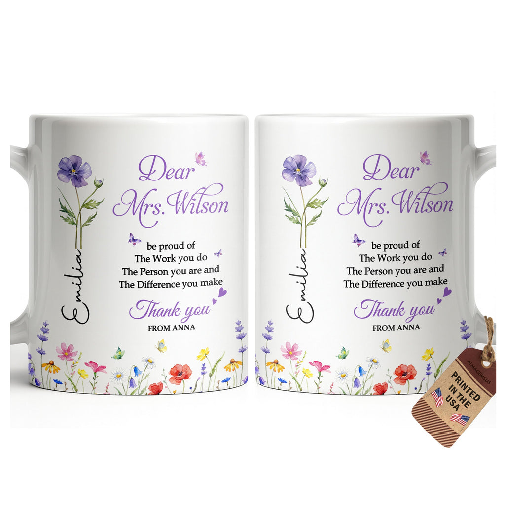 Personalized Floral Thank You Coffee Mug Custom Gift for Teacher Edge-to-edge Mug GradoCreations
