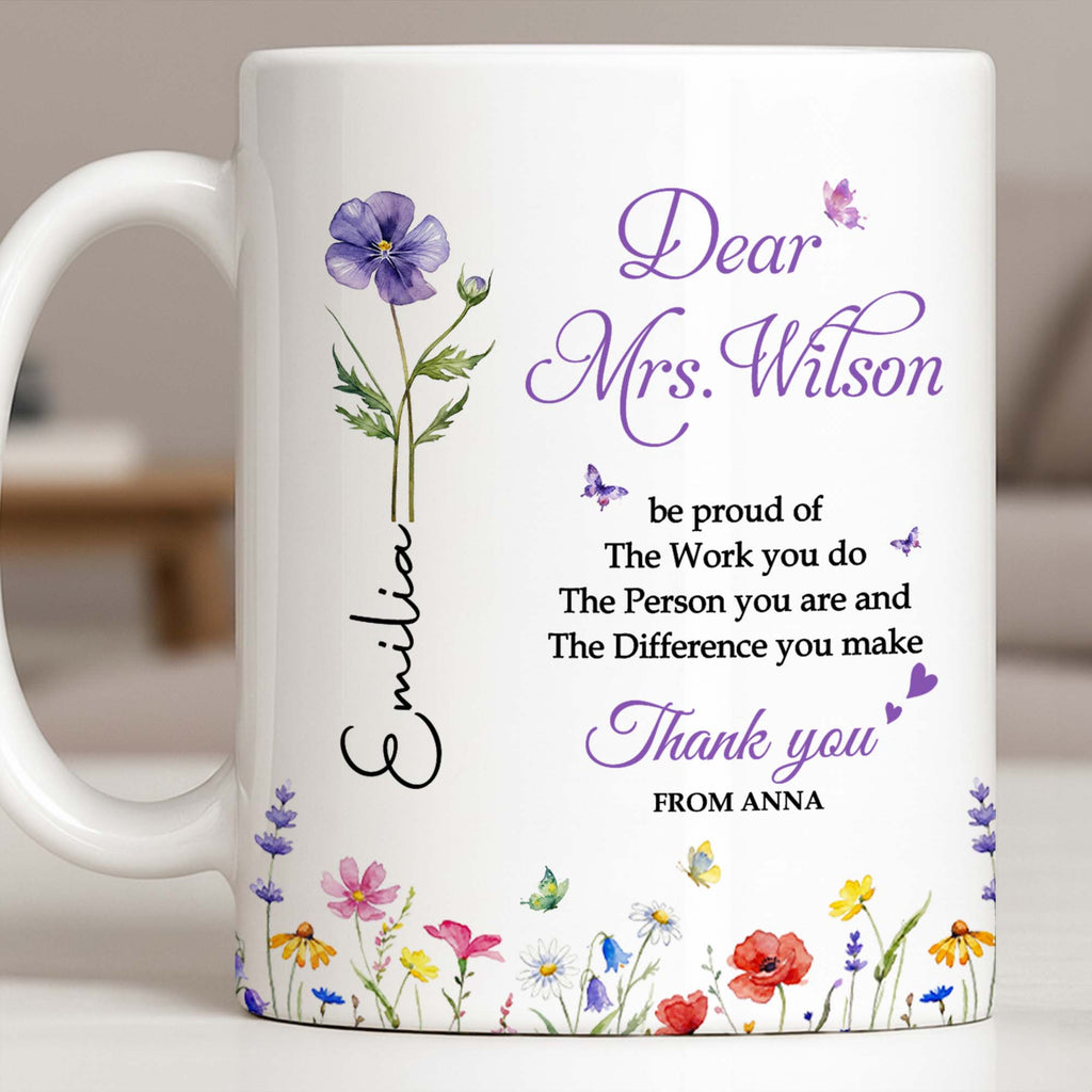 Personalized Floral Thank You Coffee Mug Custom Gift for Teacher Edge-to-edge Mug GradoCreations