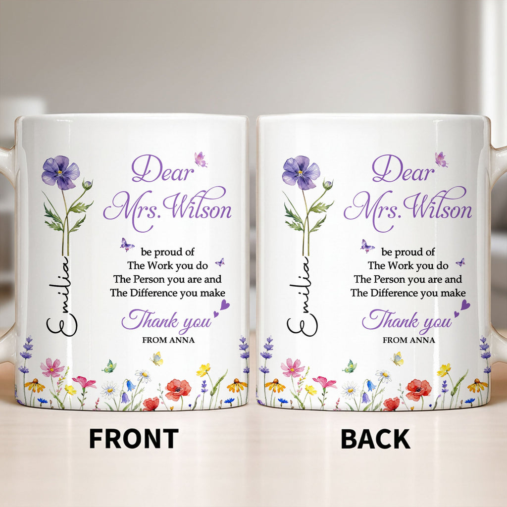 Personalized Floral Thank You Coffee Mug Custom Gift for Teacher Edge-to-edge Mug GradoCreations