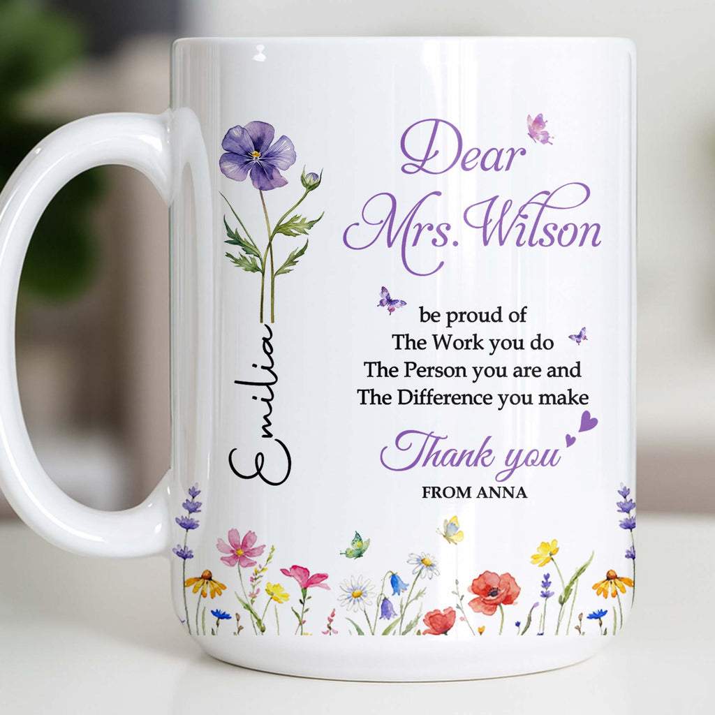 Personalized Floral Thank You Coffee Mug Custom Gift for Teacher Edge-to-edge Mug GradoCreations