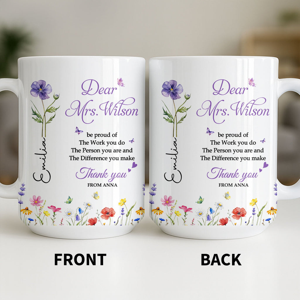 Personalized Floral Thank You Coffee Mug Custom Gift for Teacher Edge-to-edge Mug GradoCreations