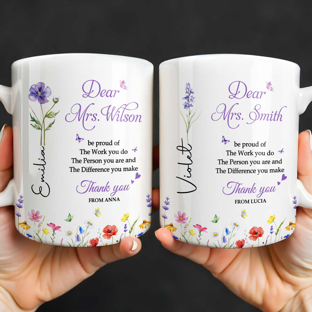 Personalized Floral Thank You Coffee Mug Custom Gift for Teacher Edge-to-edge Mug GradoCreations