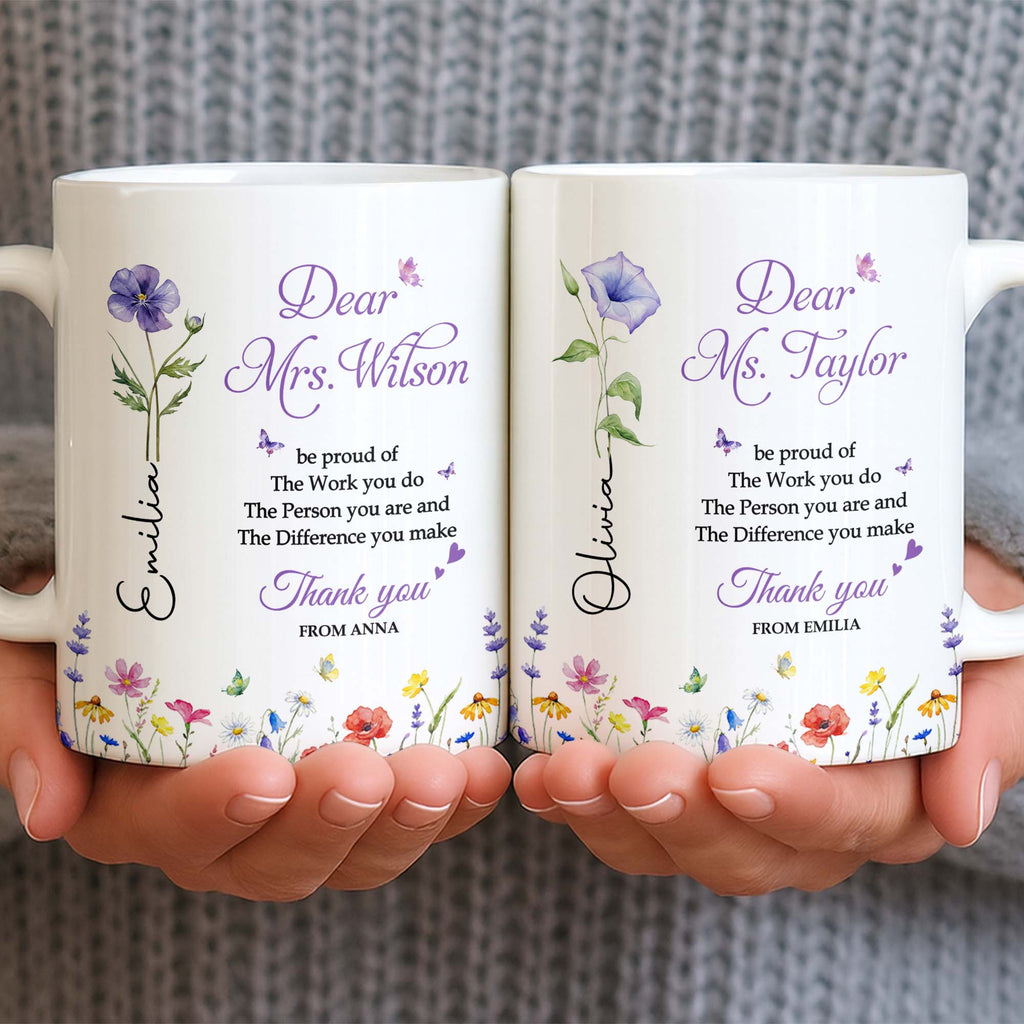 Personalized Floral Thank You Coffee Mug Custom Gift for Teacher Edge-to-edge Mug GradoCreations