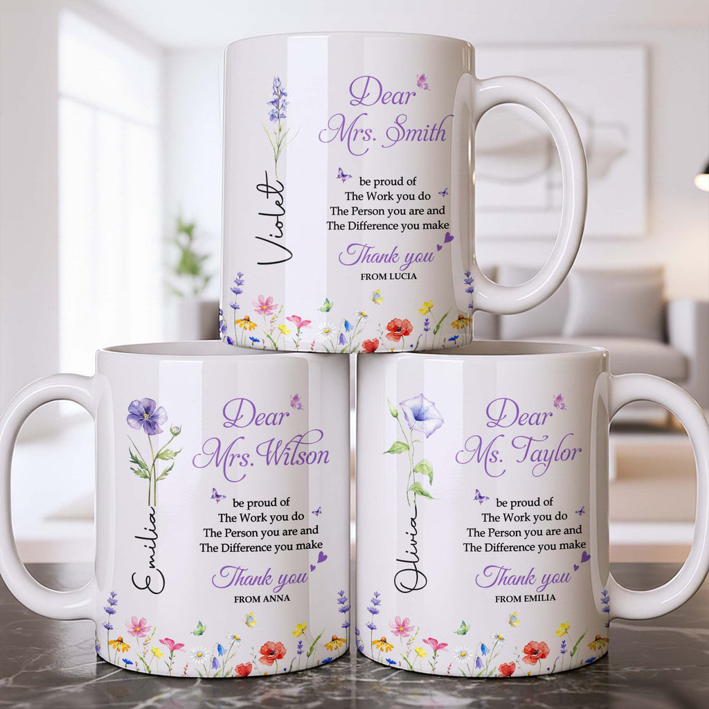 Personalized Floral Thank You Coffee Mug Custom Gift for Teacher Edge-to-edge Mug GradoCreations
