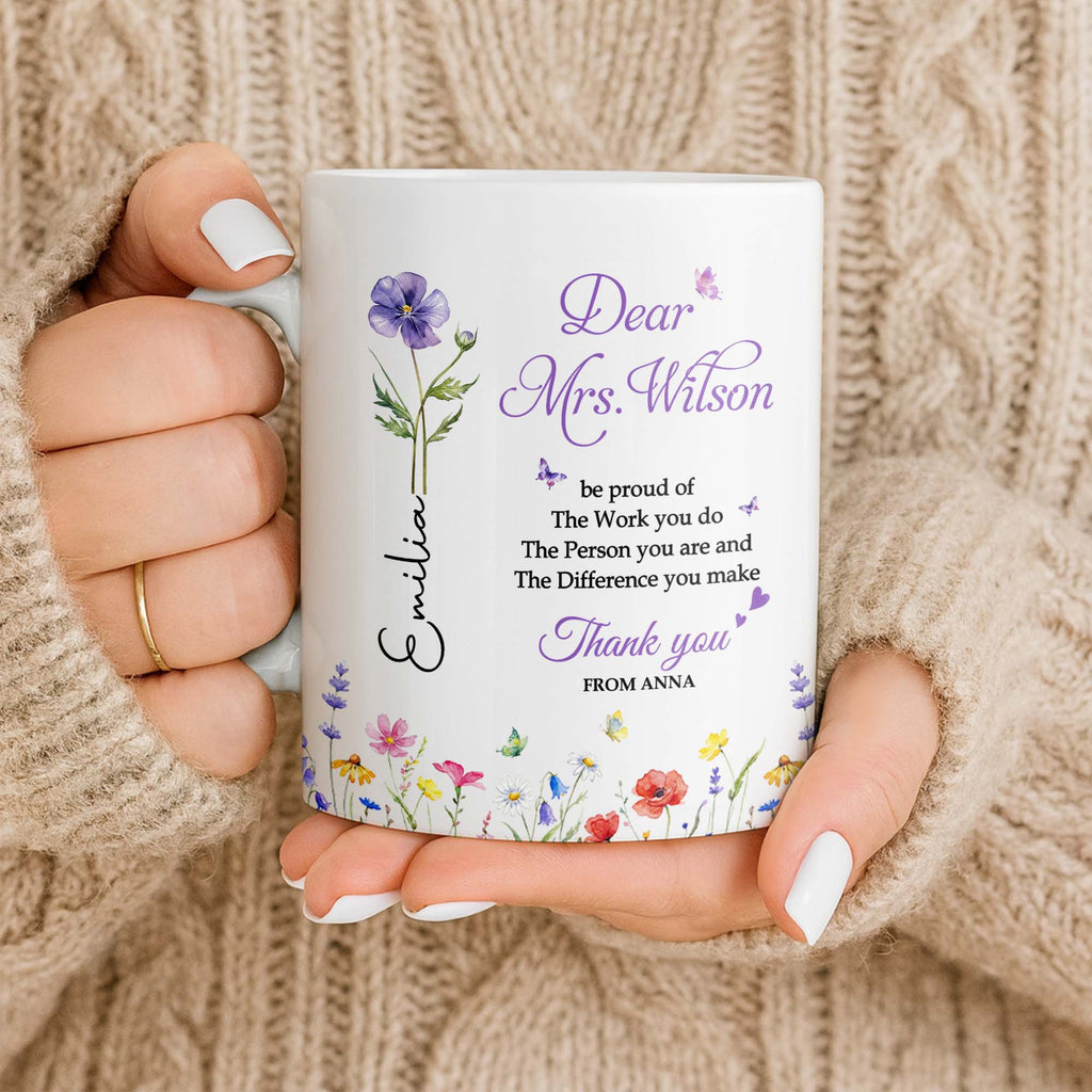 Personalized Floral Thank You Coffee Mug Custom Gift for Teacher Edge-to-edge Mug GradoCreations