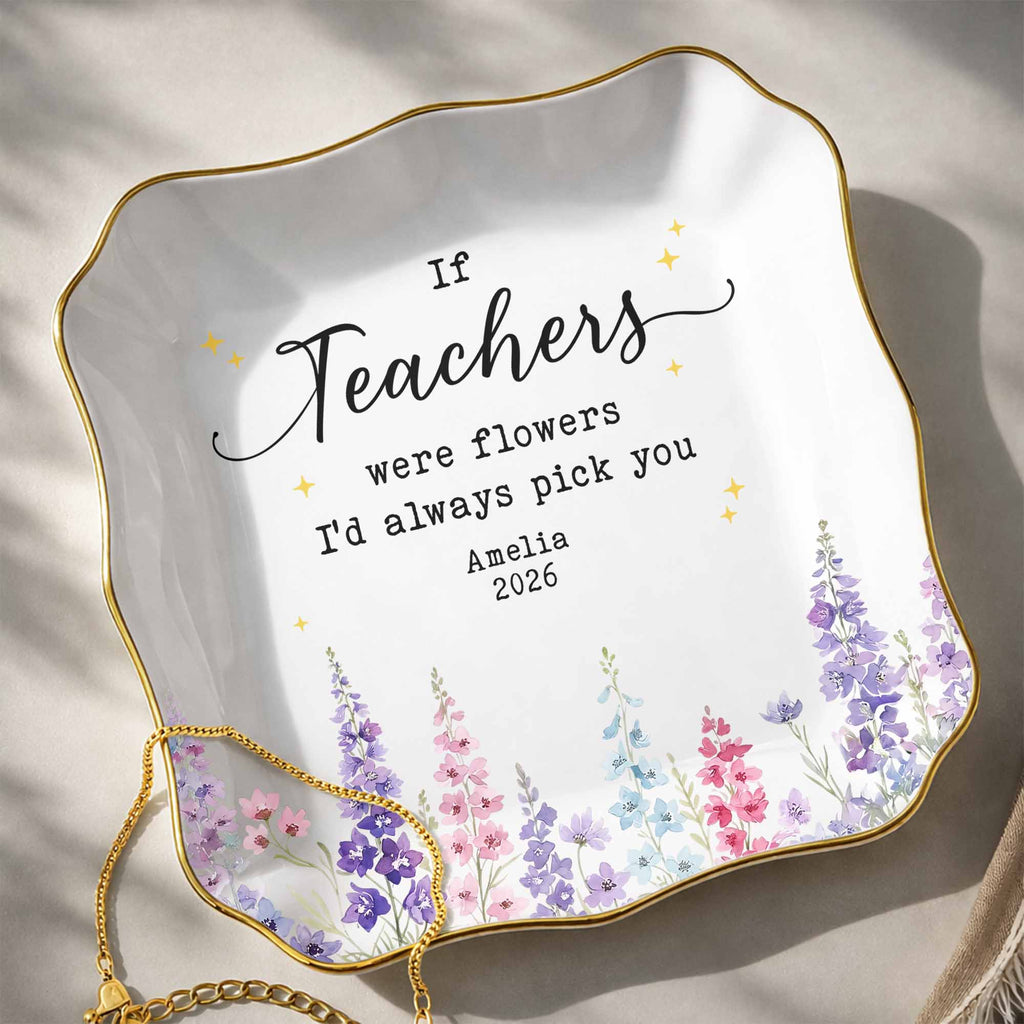 Personalized Jewelry Dish with Custom Birth Month Flowers Gift for Teacher Lace Square Jewelry Dish GradoCreations