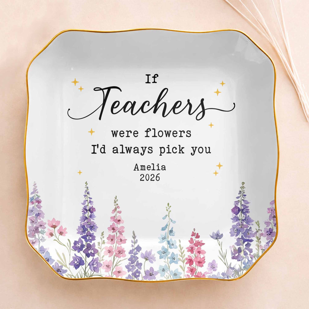 Personalized Jewelry Dish with Custom Birth Month Flowers Gift for Teacher Lace Square Jewelry Dish GradoCreations