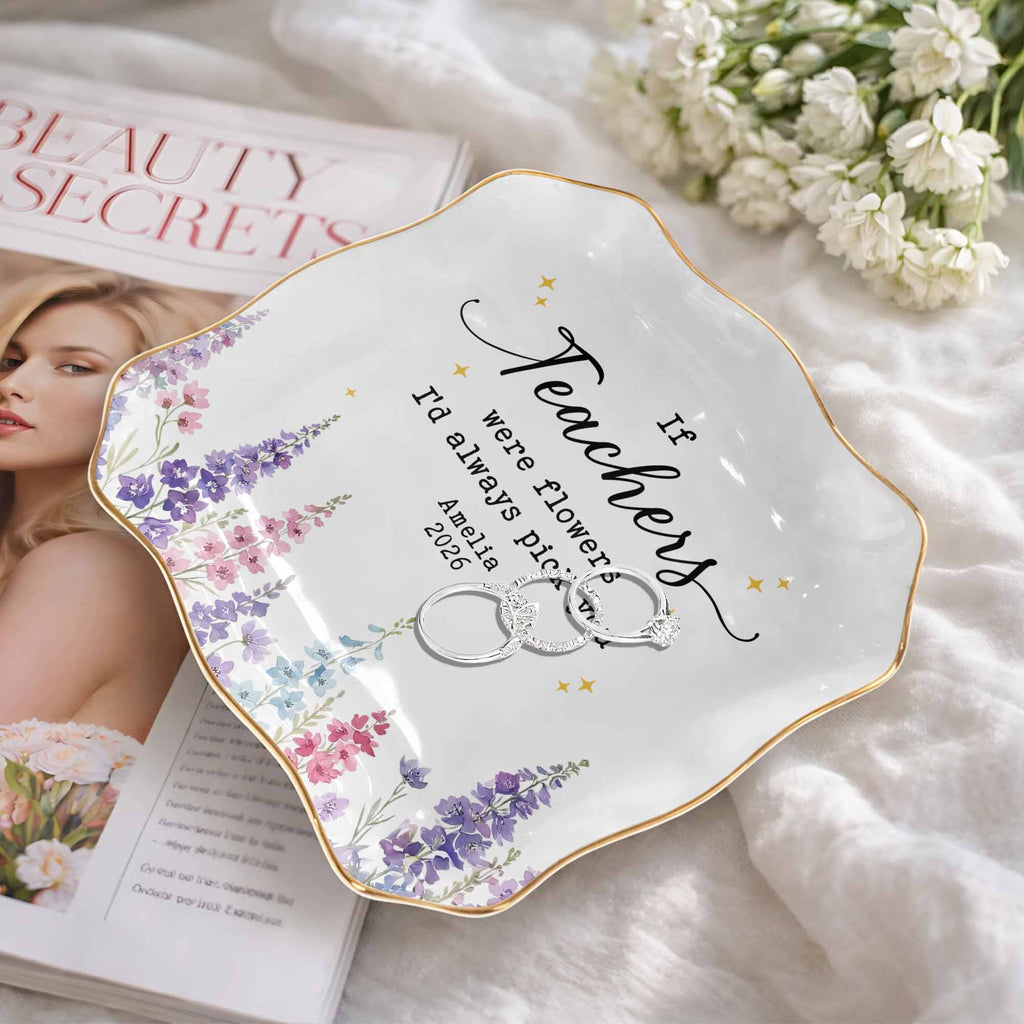 Personalized Jewelry Dish with Custom Birth Month Flowers Gift for Teacher Lace Square Jewelry Dish GradoCreations