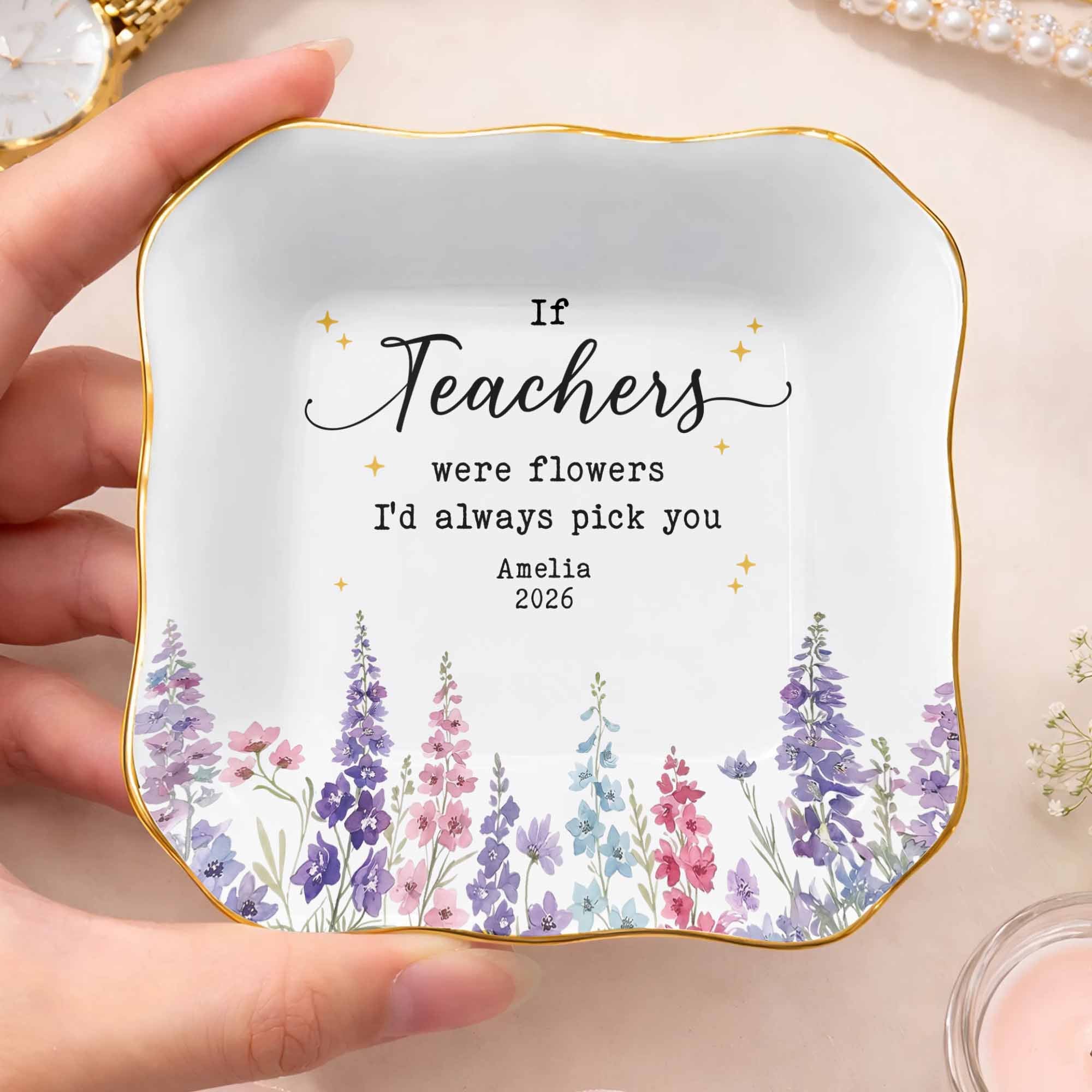 Personalized Jewelry Dish with Custom Birth Month Flowers Gift for Teacher