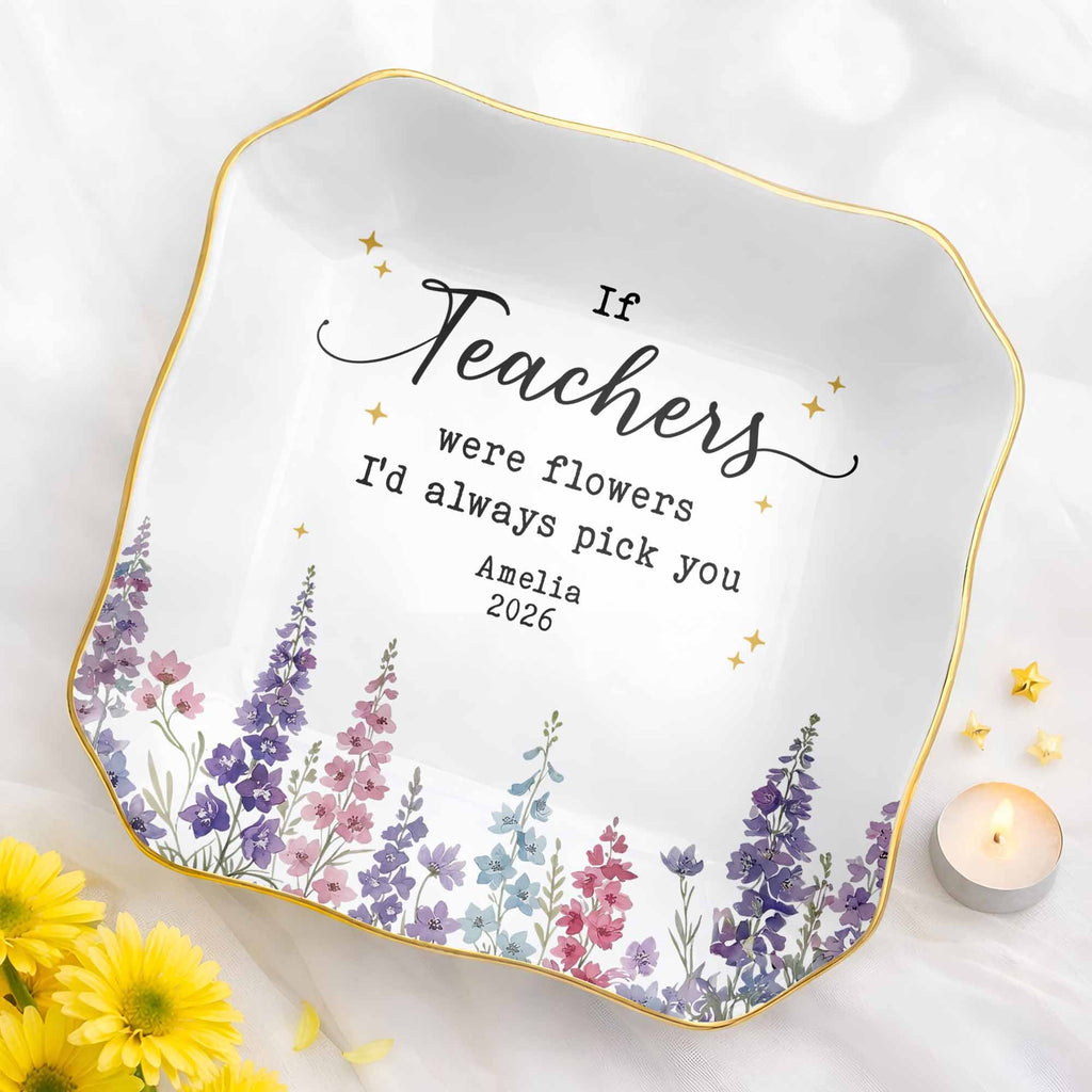 Personalized Jewelry Dish with Custom Birth Month Flowers Gift for Teacher Lace Square Jewelry Dish GradoCreations