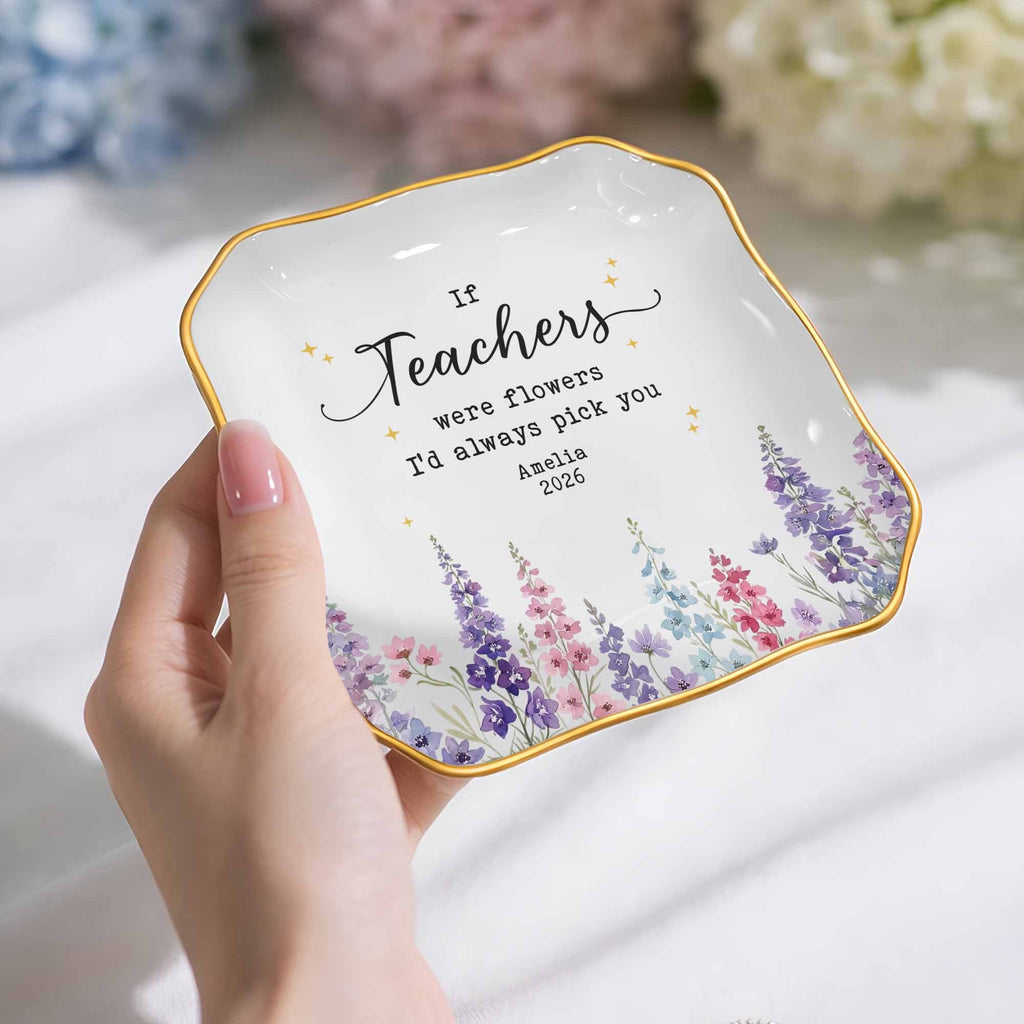 Personalized Jewelry Dish with Custom Birth Month Flowers Gift for Teacher Lace Square Jewelry Dish GradoCreations