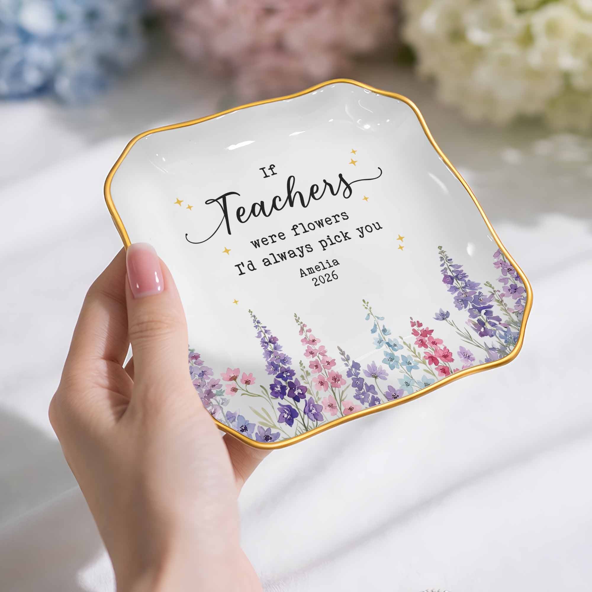 Personalized Jewelry Dish with Custom Birth Month Flowers Gift for Teacher Lace Square Jewelry Dish GradoCreations