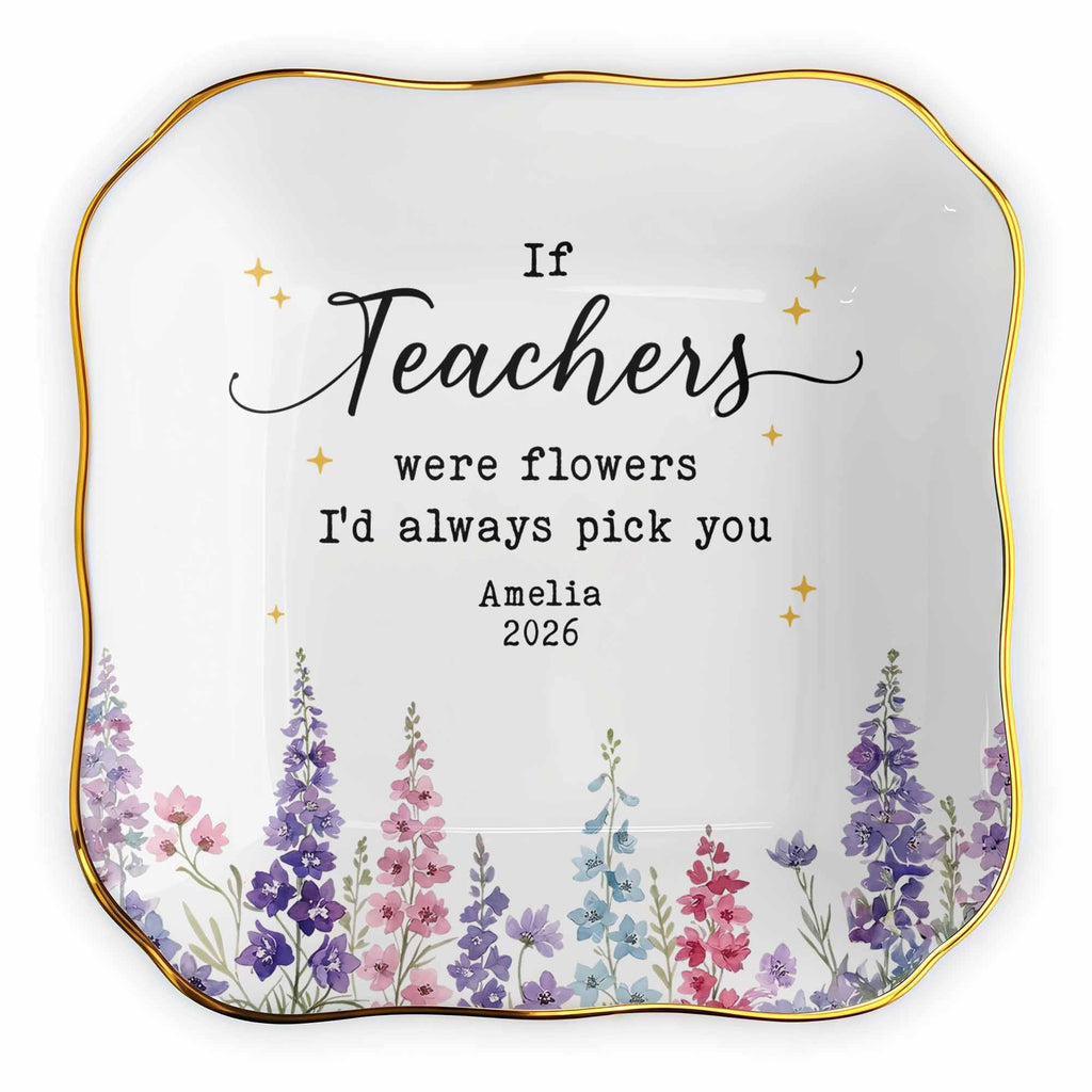 Personalized Jewelry Dish with Custom Birth Month Flowers Gift for Teacher Lace Square Jewelry Dish GradoCreations