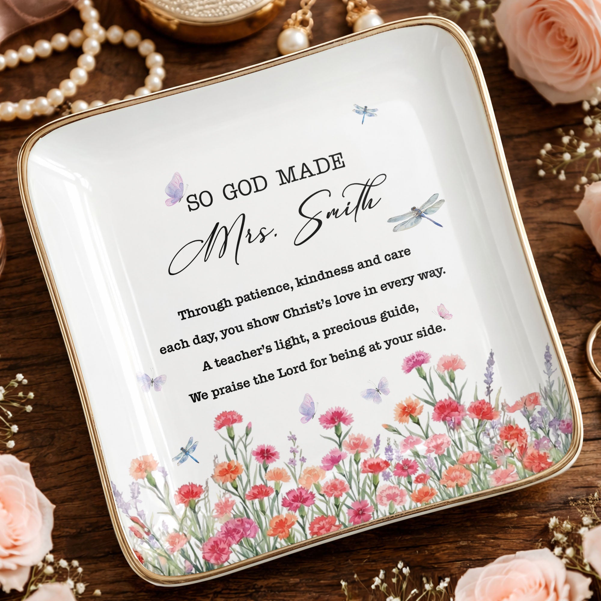 Personalized Ceramic Jewelry Dish Teacher Gift with Verse