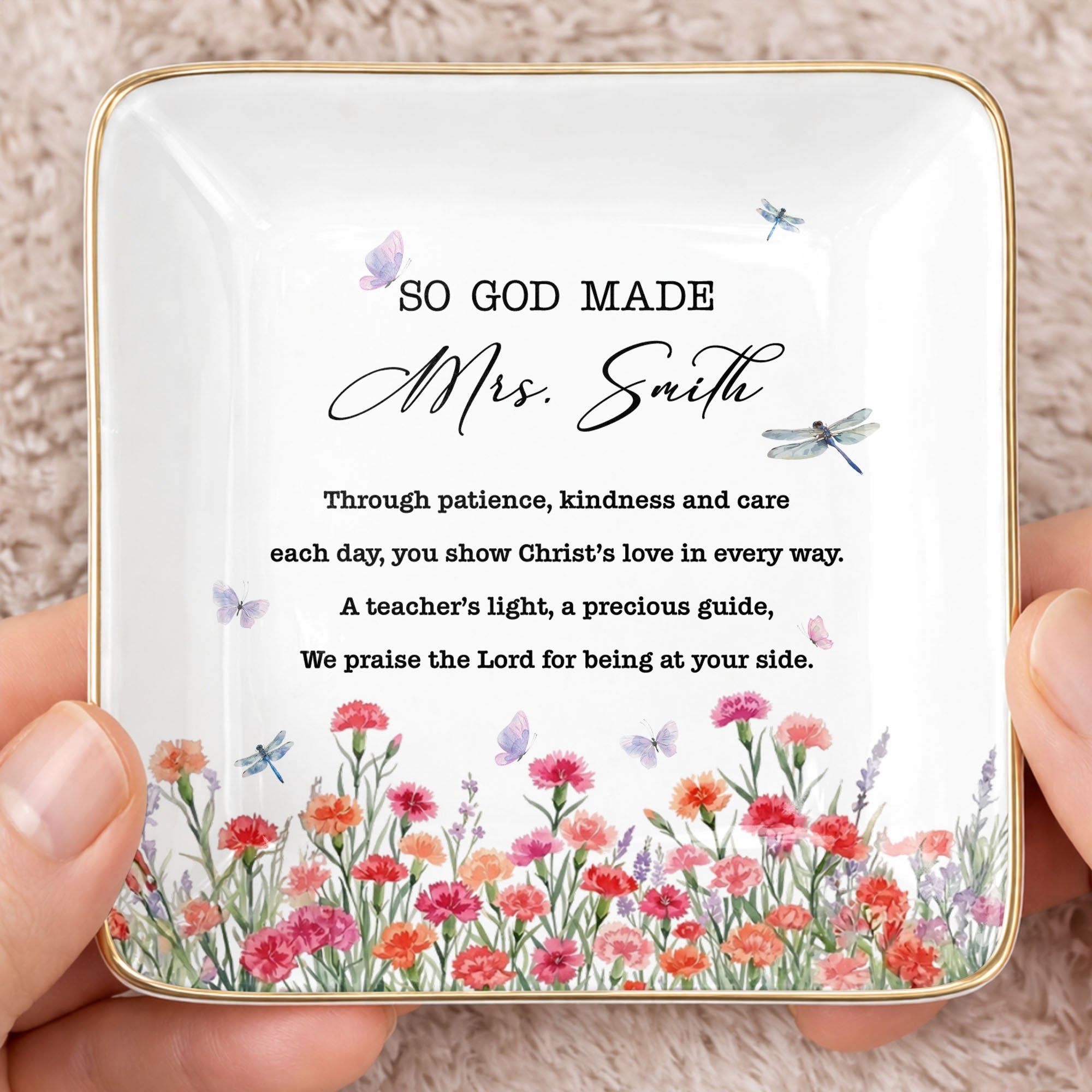 Personalized Ceramic Jewelry Dish Teacher Gift with Verse