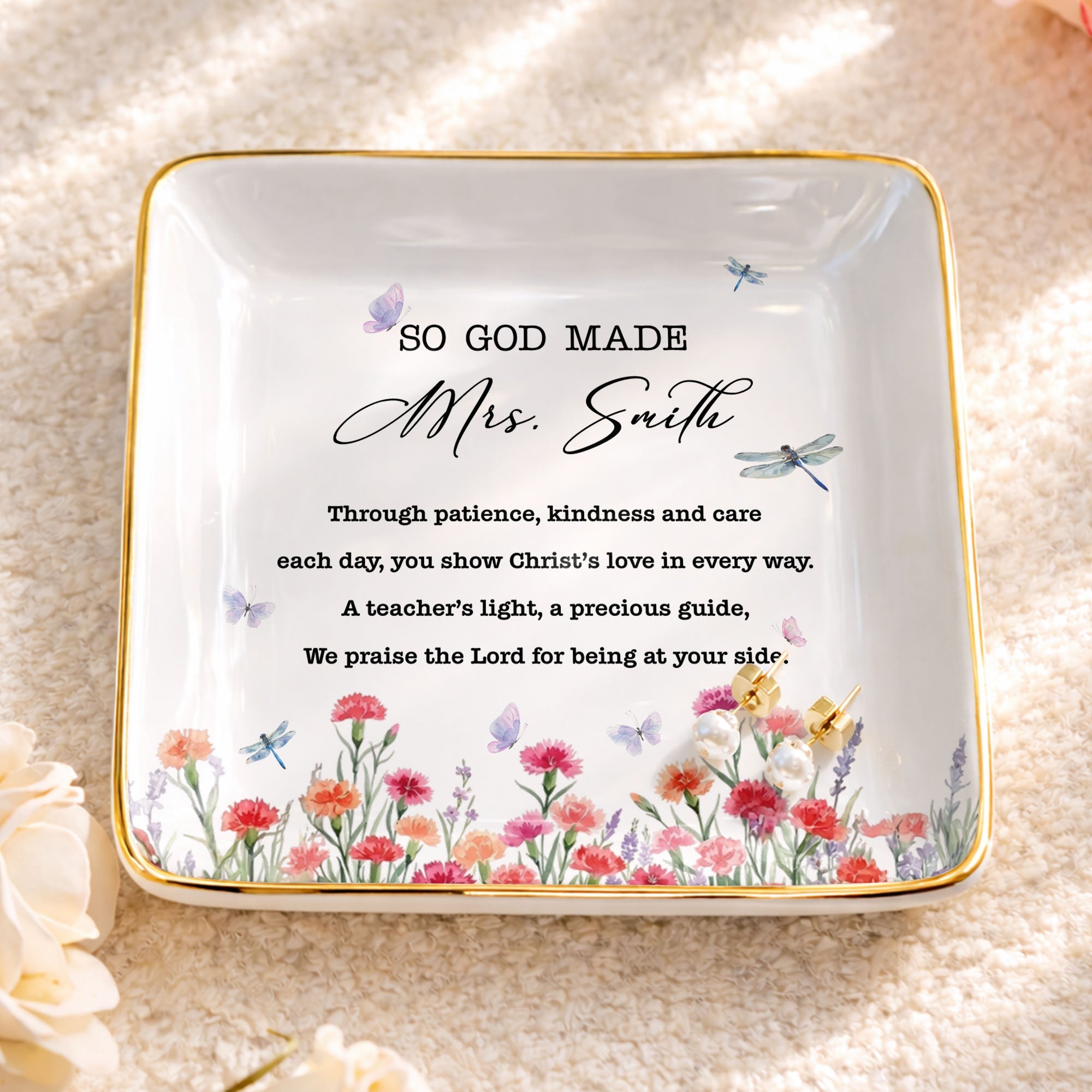 Personalized Ceramic Jewelry Dish Teacher Gift with Verse