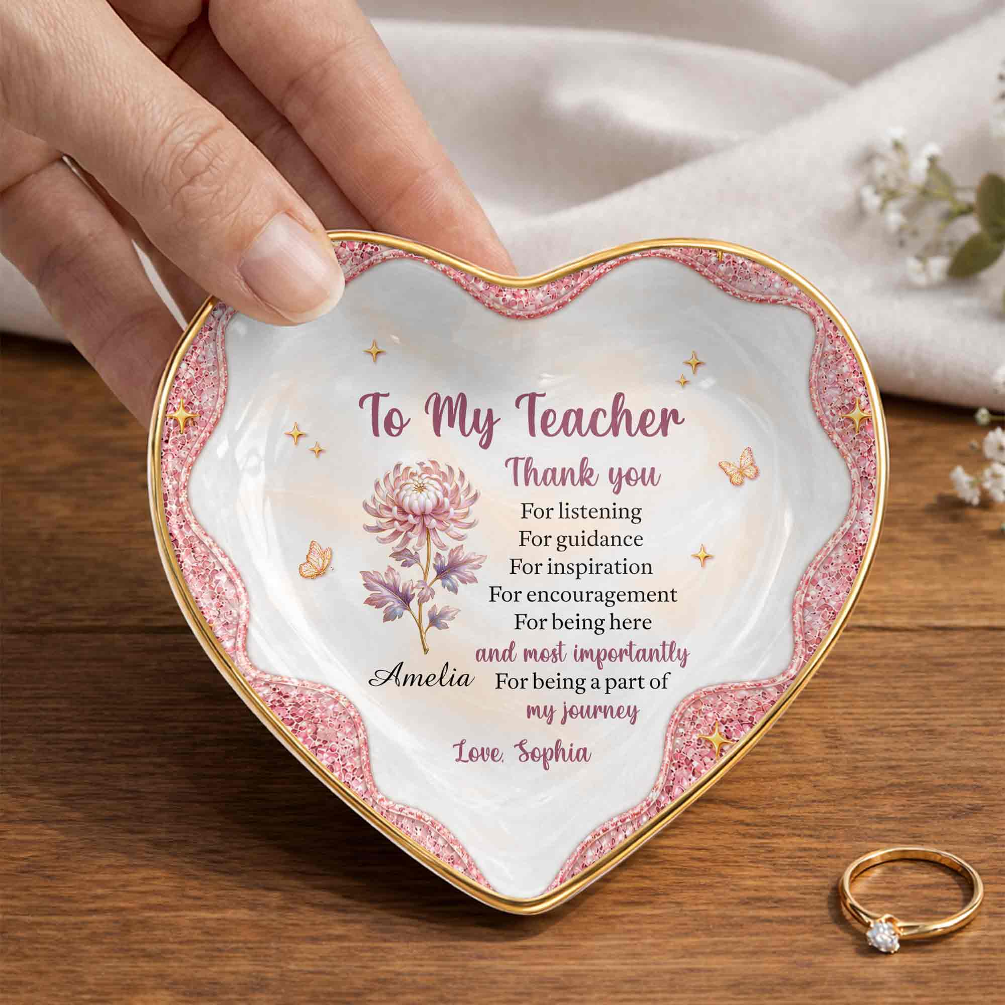 Personalized Heart Jewelry Dish Custom Name Gift for Teacher Heart Jewelry Dish GradoCreations