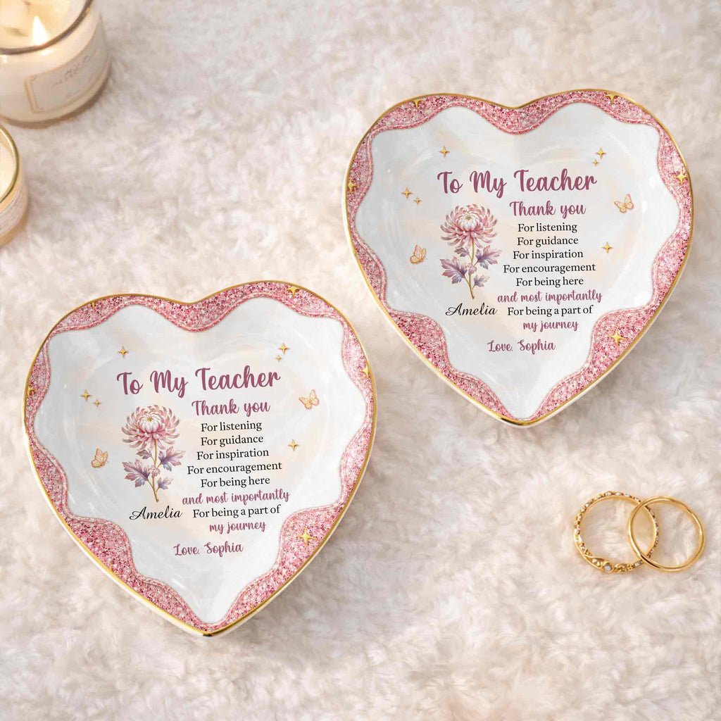 Personalized Heart Jewelry Dish Custom Name Gift for Teacher Heart Jewelry Dish GradoCreations