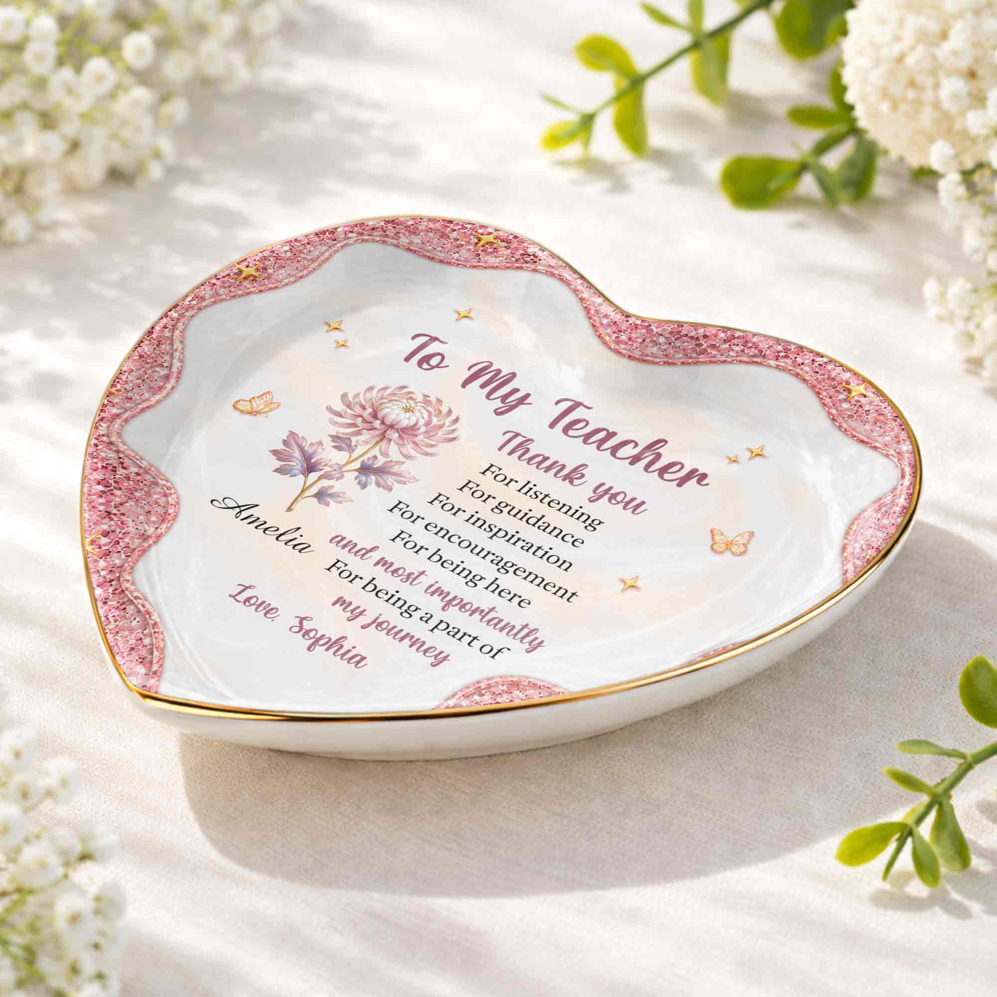 Personalized Heart Jewelry Dish Custom Name Gift for Teacher Heart Jewelry Dish GradoCreations